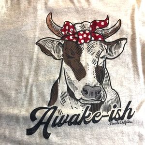 L Women’s LINCOLN OUTFITTERS Awake-ish Cow/Red Bandanna Gray Short Sleeves